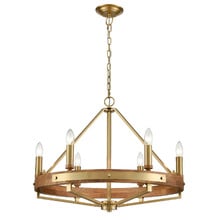 Corey Iron & Oak Wood 6 Light Pendant